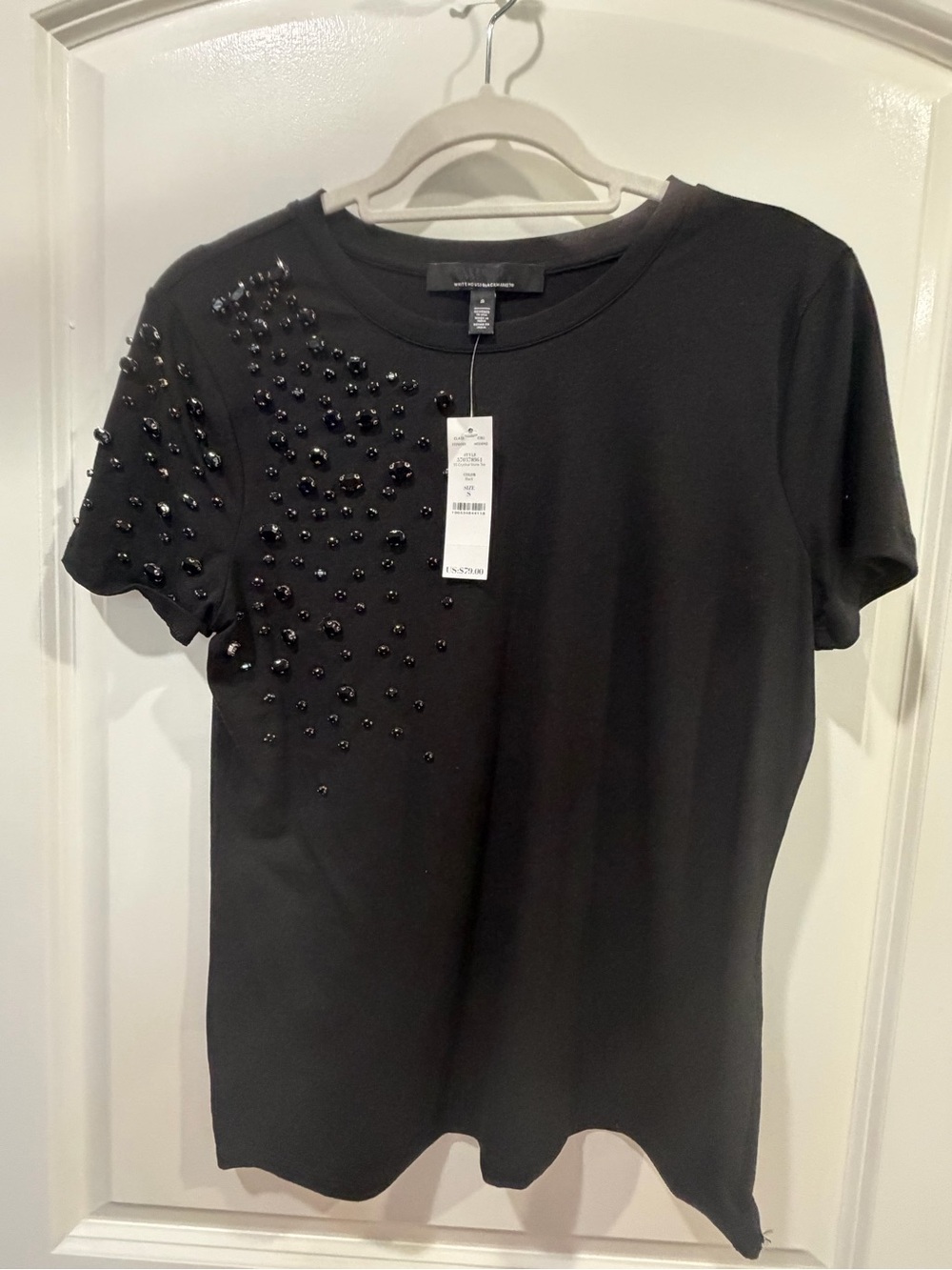 White House Black Market Short Sleeve Tee with Clustered Bead Detail